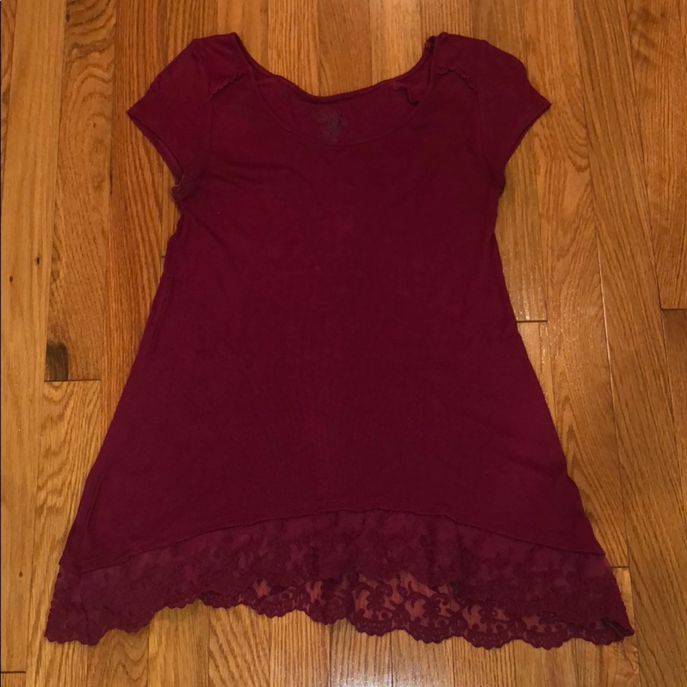 Deep magenta/ maroon top with lace trim